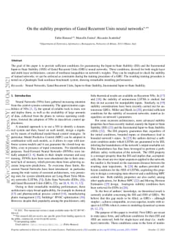 On the stability properties of Gated Recurrent Units neural networks