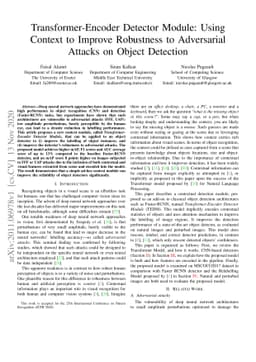 Transformer-Encoder Detector Module: Using Context to Improve Robustness
  to Adversarial Attacks on Object Detection
