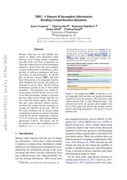 IIRC: A Dataset of Incomplete Information Reading Comprehension
  Questions