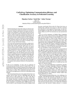 CatFedAvg: Optimising Communication-efficiency and Classification
  Accuracy in Federated Learning