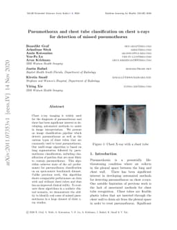 Pneumothorax and chest tube classification on chest x-rays for detection
  of missed pneumothorax