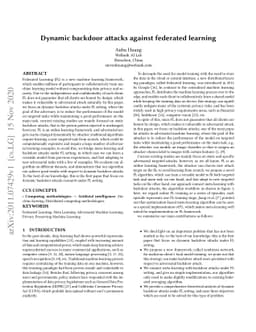 Dynamic backdoor attacks against federated learning