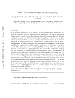 FAIR: Fair Adversarial Instance Re-weighting
