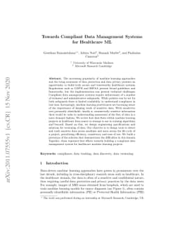 Towards Compliant Data Management Systems for Healthcare ML
