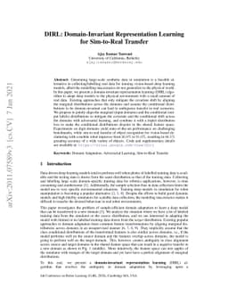 DIRL: Domain-Invariant Representation Learning for Sim-to-Real Transfer