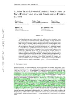 Almost Tight L0-norm Certified Robustness of Top-k Predictions against
  Adversarial Perturbations