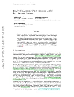 Learning Associative Inference Using Fast Weight Memory