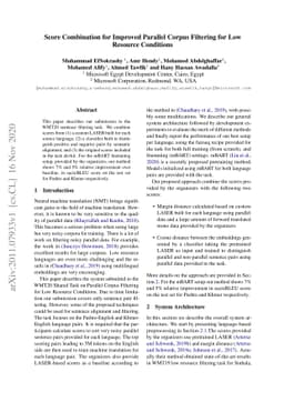 Score Combination for Improved Parallel Corpus Filtering for Low
  Resource Conditions