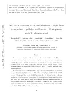 Detection of masses and architectural distortions in digital breast
  tomosynthesis: a publicly available dataset of 5,060 patients and a deep
  learning model
