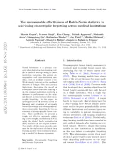 The unreasonable effectiveness of Batch-Norm statistics in addressing
  catastrophic forgetting across medical institutions