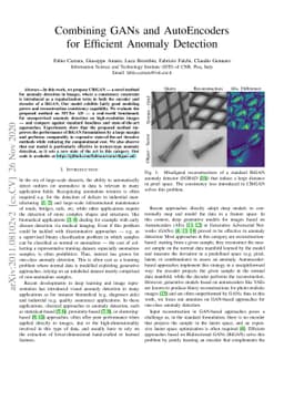 Combining GANs and AutoEncoders for Efficient Anomaly Detection
