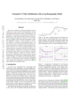 Cinematic-L1 Video Stabilization with a Log-Homography Model