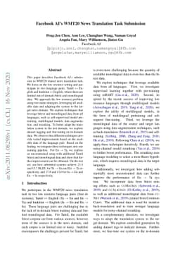 Facebook AI's WMT20 News Translation Task Submission