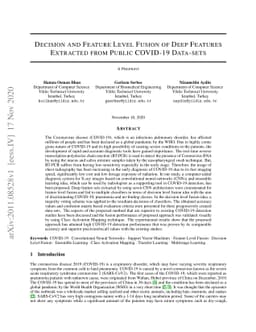 Decision and Feature Level Fusion of Deep Features Extracted from Public
  COVID-19 Data-sets