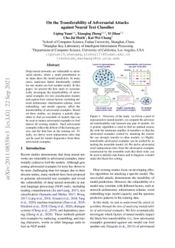 On the Transferability of Adversarial Attacksagainst Neural Text
  Classifier