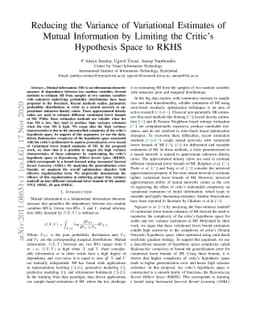 Reducing the Variance of Variational Estimates of Mutual Information by
  Limiting the Critic's Hypothesis Space to RKHS