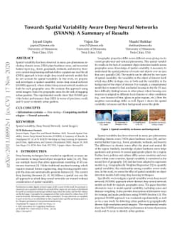 Towards Spatial Variability Aware Deep Neural Networks (SVANN): A
  Summary of Results