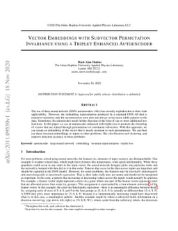 Vector Embeddings with Subvector Permutation Invariance using a Triplet
  Enhanced Autoencoder