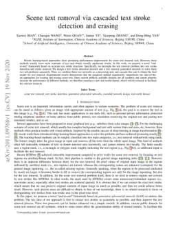 Scene text removal via cascaded text stroke detection and erasing