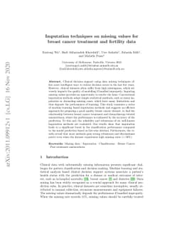 Imputation techniques on missing values in breast cancer treatment and
  fertility data