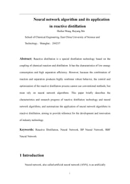 Neural network algorithm and its application in reactive distillation