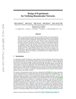 Design of Experiments for Verifying Biomolecular Networks