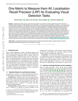 One Metric to Measure them All: Localisation Recall Precision (LRP) for
  Evaluating Visual Detection Tasks