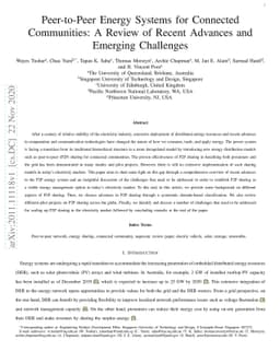 Peer-to-Peer Energy Systems for Connected Communities: A Review of
  Recent Advances and Emerging Challenges
