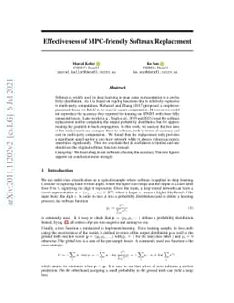 Effectiveness of MPC-friendly Softmax Replacement