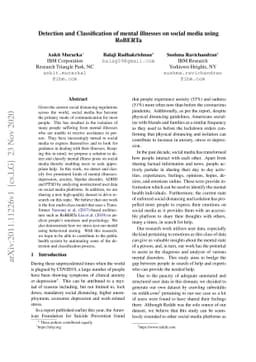 Detection and Classification of mental illnesses on social media using
  RoBERTa