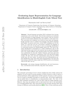 Evaluating Input Representation for Language Identification in
  Hindi-English Code Mixed Text