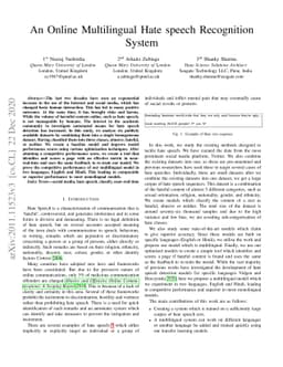 An Online Multilingual Hate speech Recognition System