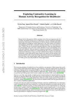 Exploring Contrastive Learning in Human Activity Recognition for
  Healthcare