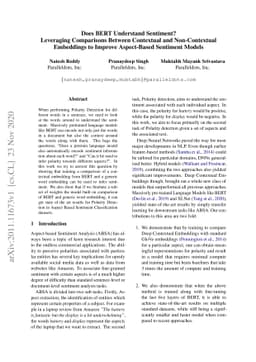 Does BERT Understand Sentiment? Leveraging Comparisons Between
  Contextual and Non-Contextual Embeddings to Improve Aspect-Based Sentiment
  Models