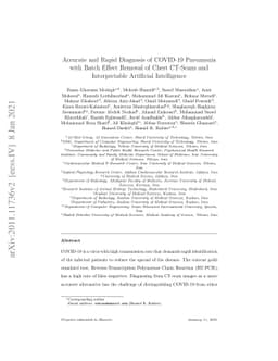 Accurate and Rapid Diagnosis of COVID-19 Pneumonia with Batch Effect
  Removal of Chest CT-Scans and Interpretable Artificial Intelligence