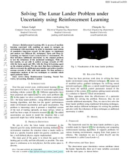 Solving The Lunar Lander Problem under Uncertainty using Reinforcement
  Learning