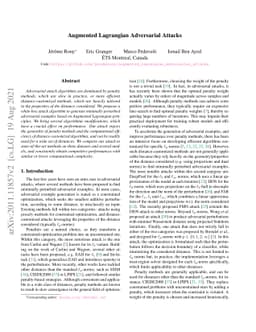 Augmented Lagrangian Adversarial Attacks