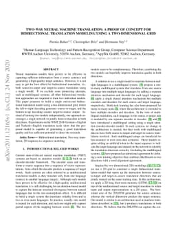 Two-Way Neural Machine Translation: A Proof of Concept for Bidirectional
  Translation Modeling using a Two-Dimensional Grid