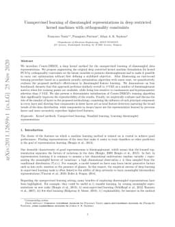 Unsupervised learning of disentangled representations in deep restricted
  kernel machines with orthogonality constraints