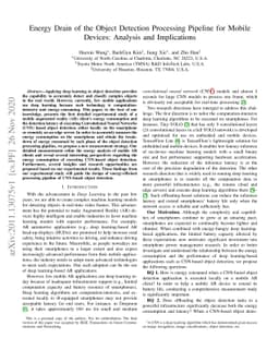 Energy Drain of the Object Detection Processing Pipeline for Mobile
  Devices: Analysis and Implications