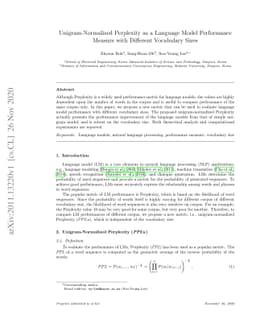 Unigram-Normalized Perplexity as a Language Model Performance Measure
  with Different Vocabulary Sizes