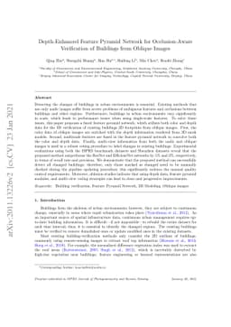 Depth-Enhanced Feature Pyramid Network for Occlusion-Aware Verification
  of Buildings from Oblique Images