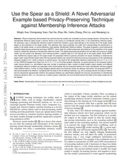 Use the Spear as a Shield: A Novel Adversarial Example based
  Privacy-Preserving Technique against Membership Inference Attacks