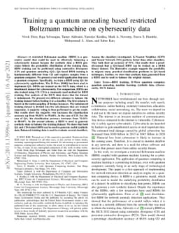 Training a quantum annealing based restricted Boltzmann machine on
  cybersecurity data