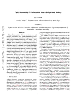 Cyberbiosecurity: DNA Injection Attack in Synthetic Biology