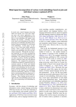 Blind signal decomposition of various word embeddings based on join and
  individual variance explained