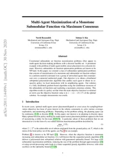 Multi-Agent Maximization of a Monotone Submodular Function via Maximum
  Consensus