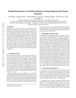 Flood Detection via Twitter Streams using Textual and Visual Features