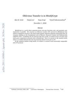 Oblivious Transfer is in MiniQCrypt
