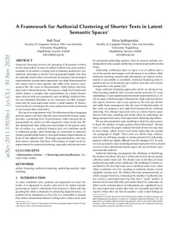 A Framework for Authorial Clustering of Shorter Texts in Latent Semantic
  Spaces